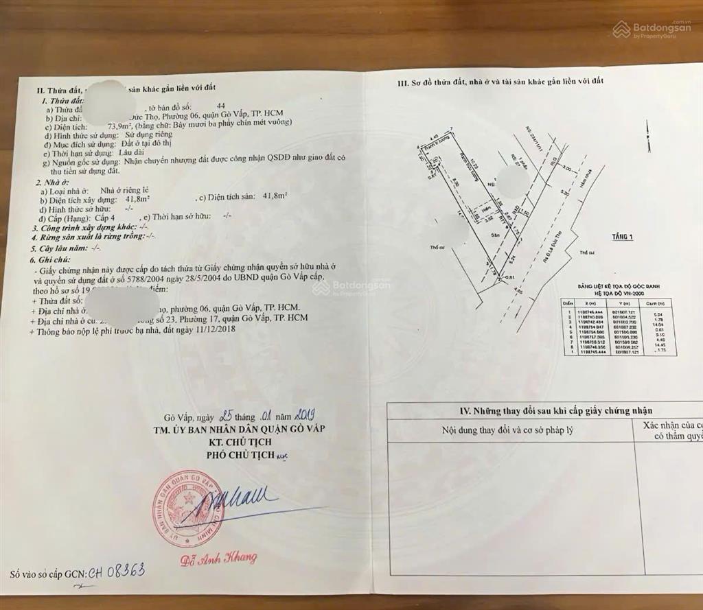 Bán lô đất hẻm 234 lê đức thọ p6 gò vấp. dt 4.45x17m. đường xe tải thông. giá 8ti1 còn bớt