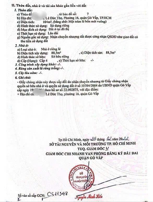 Ngộp bank bán nhà cấp 4 sạch sẽ dt 104m lê đức thọ p16 gò vấp  hẻm 1 sẹc ngắn giá chỉ 7ti3 tl