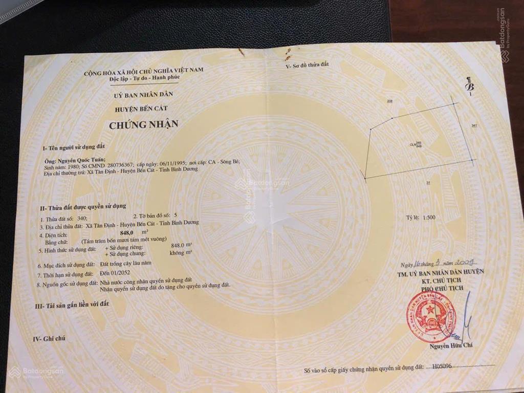 Bán gấp đất 3500m2 thổ cư 150m2, sẵn 2 căn nhà yến, tại tân định, bến cát, 11 tỷ có bớt