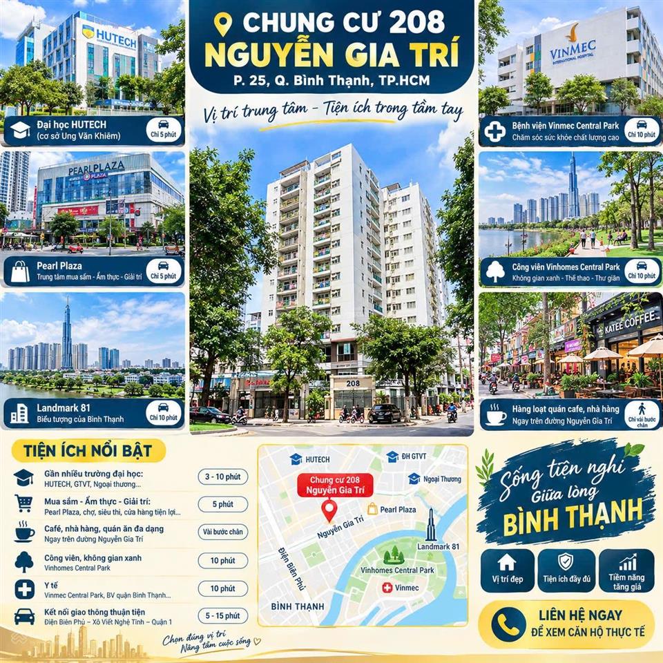 Bán căn cc 208 nguyễn gia trí bình thạnh diện tích 67,7m2, 2pn full nội thất giá 3,7tỷ thắng tl
