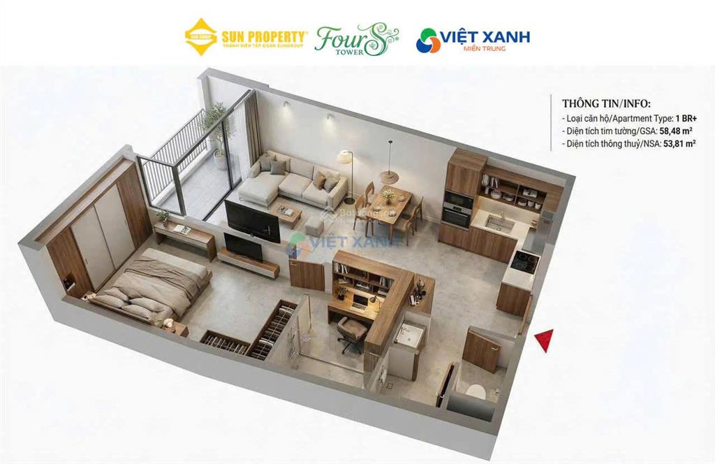 Bán căn hộ sân vườn 1pn+ 53,3m2 tầng trung đông namtts chỉ 2,4xtỷhỗ trợ vay 70% miễn gốc lãi 30th