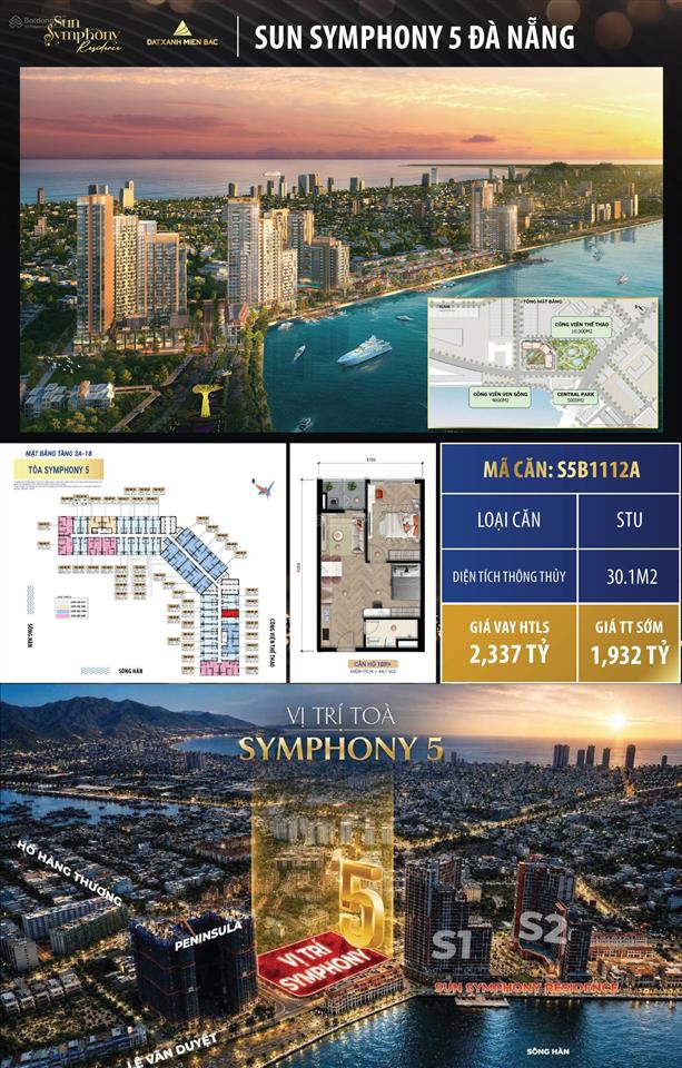 Sun symphony 5 đà nẵng độc quyền căn hộ view biển đông nam tầng cao giá chỉ 1,9 tỷ  ký hđmb luôn