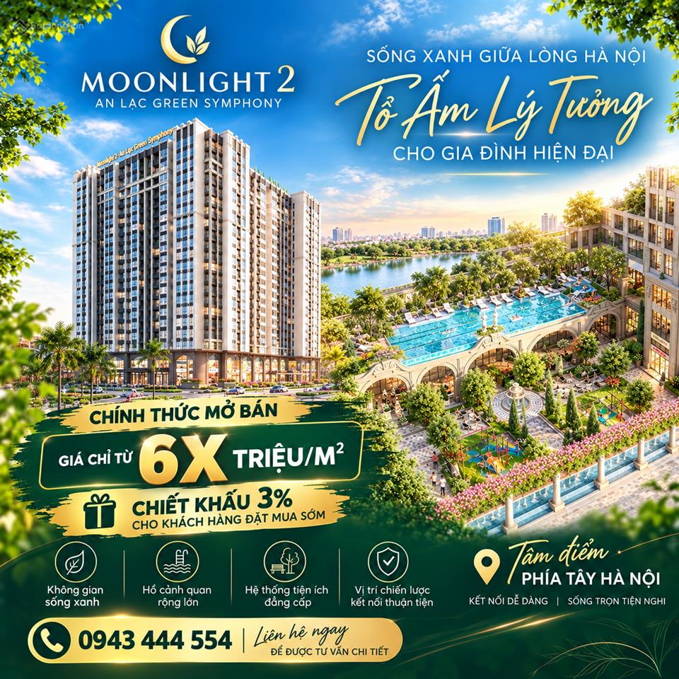 Nổi bật căn 2pn+ 80m2 moonlight 2  anlac green symphony giá chỉ 5,4 tỷ