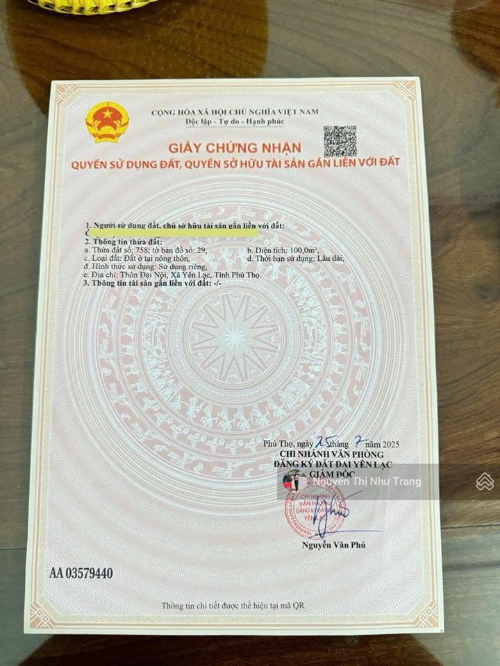 Duy nhất 1 ô khu tđc đại nội bình định yên lạc vĩnh phúc giáp 3 trường học giá cực đẹpdân cư sa