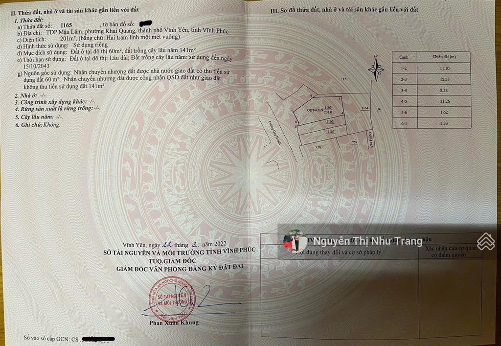 Lô góc 231m đất biệt thự mậu lâm, khai quang, vĩnh yên, vĩnh phúc dt 231m (201m sổ + 30m lưu k