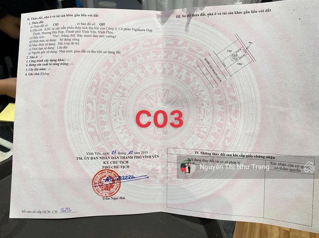 Chỉ 2,3xx tỷ đất quy hoạch hội hợp, vĩnh yên, vĩnh phúc  không một lỗi nhỏ
 diện tích 75m. mặt t