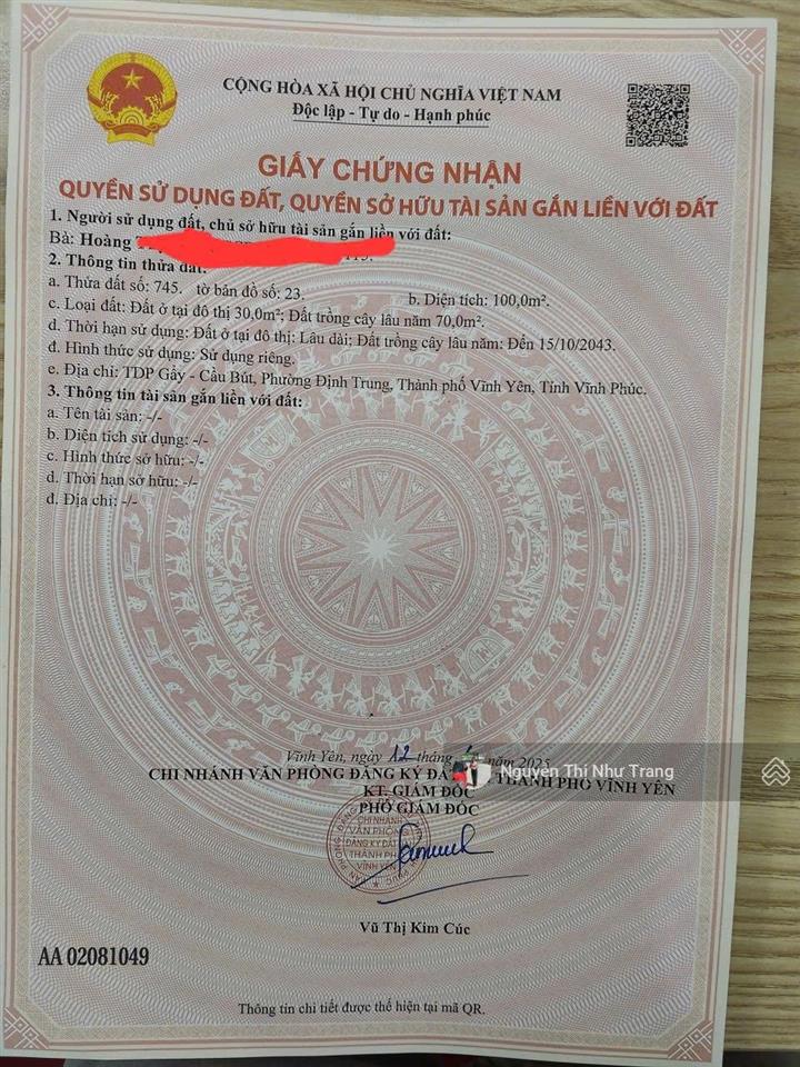 Cơ hội đầu tư đất định trung, vĩnh yên, vĩnh phúc giá tốt 100m2 vuông đẹp mt 5m ô tô đi lại thu