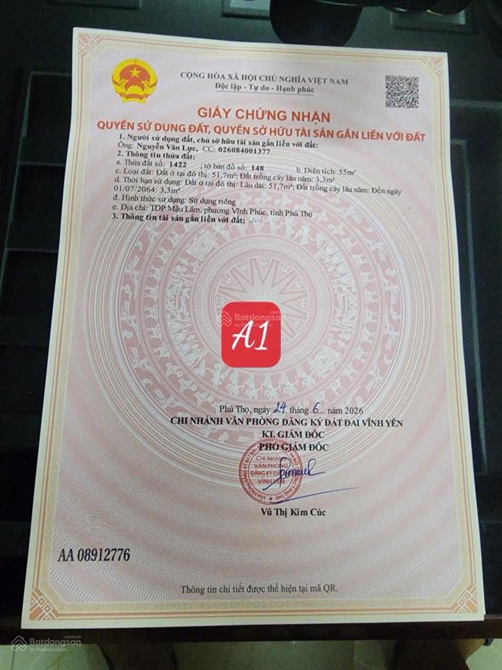 Hàng độc quyền chỉ 1 tỷ 3xx triệu có ngay lô a1 mậu lâm  khai quang  vĩnh yên  vĩnh phúc !