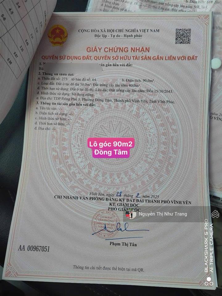 Lô góc tại đồng tâm  vĩnh yên  vĩnh phúc gần chợ cói
em lên 1 lô đất mới tinh góc 2 mặt tiền