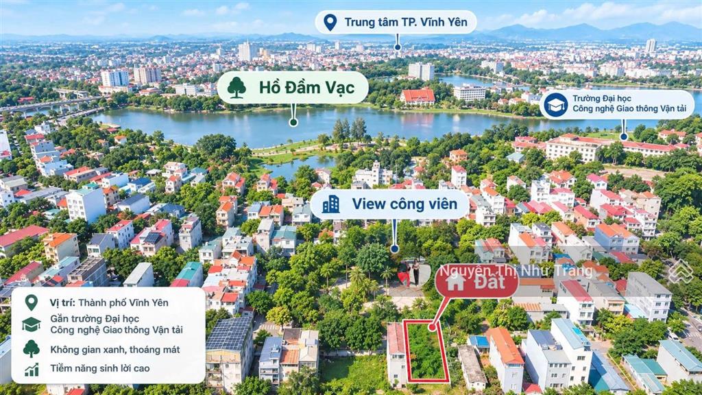 Đất trung tâm đường ngô thì nhậm, vĩnh yên, vĩnh phúc đối diện công viên, cách cổng đh gtvt 50m