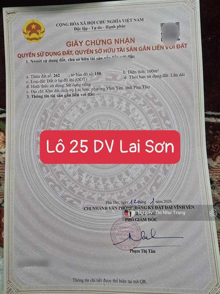 Đất quy hoạch dv lai sơn, đồng tâm, vĩnh yên, vĩnh phúc đường 19,5m
– bìa hồng pháp lý rõ ràng d