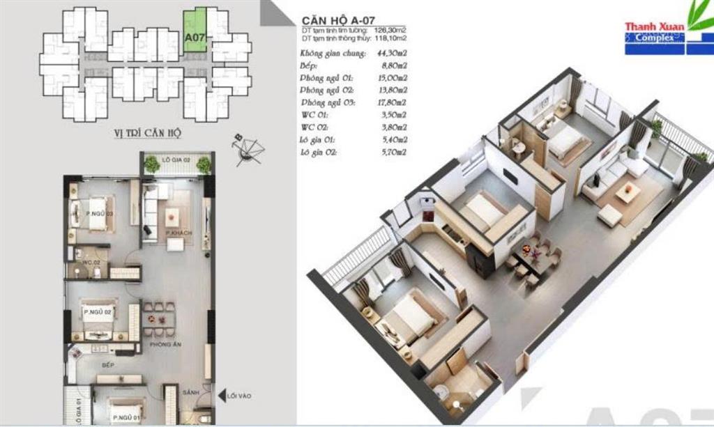 Căn hộ diện tích lớn thanh xuân complex 24t3 3pn tầng trung thiết kế đẹp full nội thất