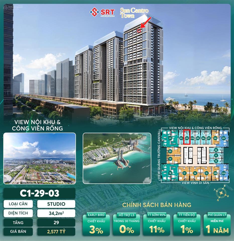 Bán cc sun centro town, 2,5 tỷ, 34,2m2, bãi cháy, hạ long, quảng ninh giá cực chất tốt