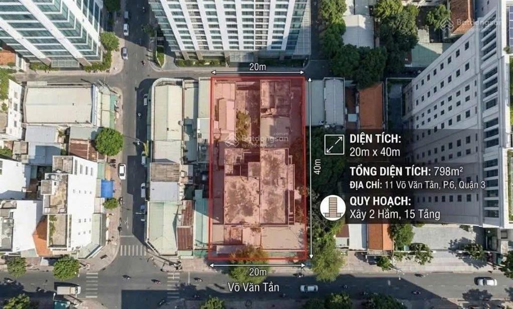 Siêu phẩm mt võ văn tần, phường võ thị sáu, quận 3. dt 25x32m, dtcn 795m2. giá bán 880 tỷ tl