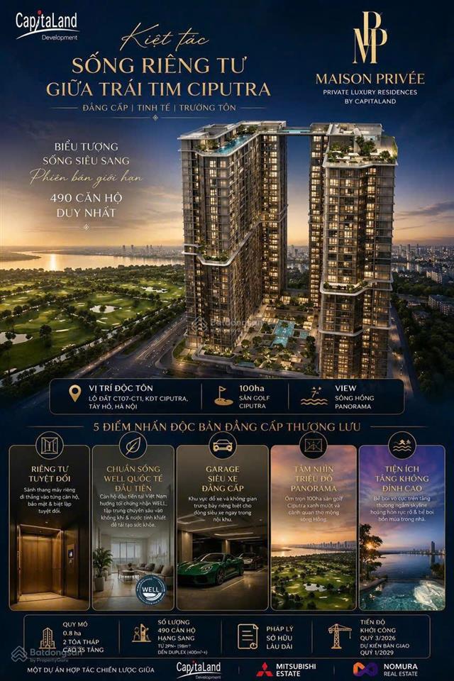 Mở bán siêu phẩm chung cư cao cấp maison privée của cđt capitaland tại lõi công viên ciputra