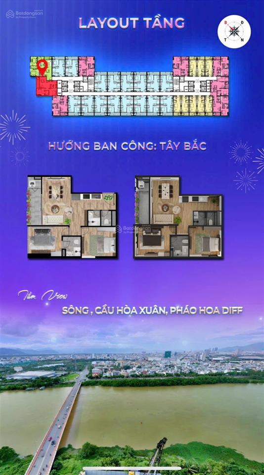 Nổi bật căn 3pn view sông, ck 15% giá gốc cđt. chỉ 65tr/m2 sở hữu căn dt 93m2.  0932 509 *** mai na