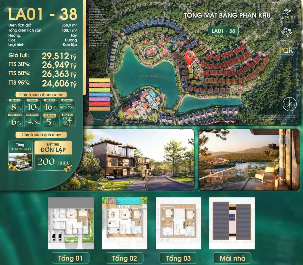 Biệt thự đơn lập lakeside residences, view siêu thoáng nhìn trực diện hồ thiều quang,359m, 24.6tỷ