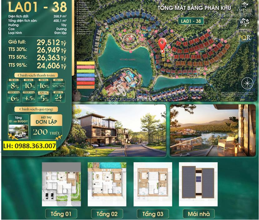 Biệt thự đơn lập phân khu lakeside residences, thanh xuân valley, mở cửa thấy hồ, 359/400m, 24.5tỷ