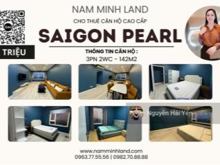 Hải yến nam minh land  cho thuê căn hộ saigon pearl 3 pn 141m2, tầng cao, view sông, nội thất đẹp