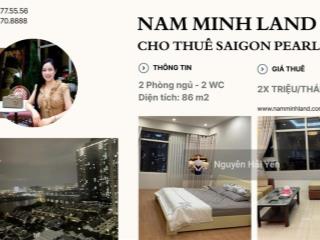 Hải yến nam minh land  cho thuê căn hộ saigon pearl 2 phòng ngủ 86m2, tầng trung, view sông