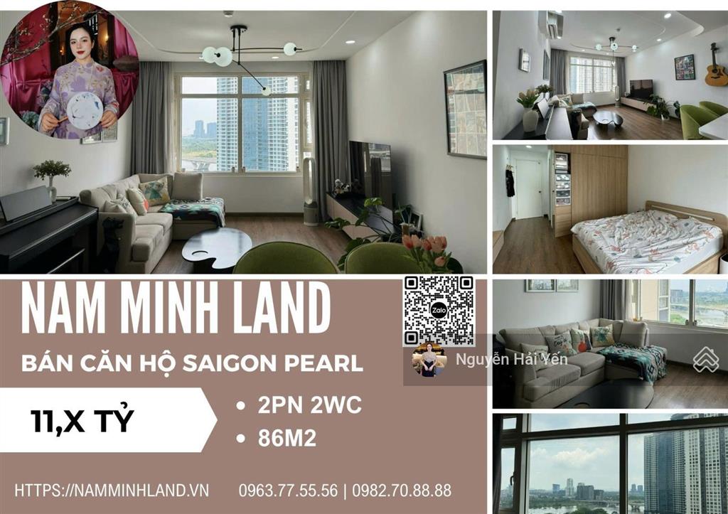 Hải yến nam minh land  bán căn hộ 2 pn saigon pearl, tầng cao, view sông, nhà nội thất đầy đủ, đẹp
