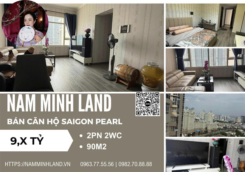 Hải yến nam minh land  bán căn hộ 2 pn saigon pearl 90m2, tầng cao, view landmark 81. giá 9,x tỷ