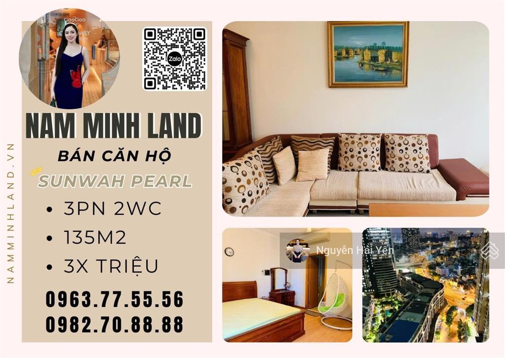 Hải yến nam minh land  cho thuê căn hộ saigon pearl 3 phòng ngủ, tầng cao, view sông, giá tốt