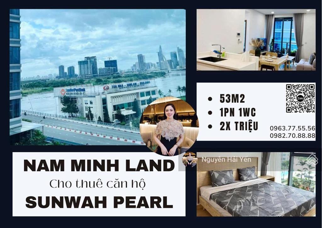 Hải yến nam minh land  cho thuê căn hộ sunwah pearl 1 phòng ngủ tòa wh, view sông + thủ thiêm