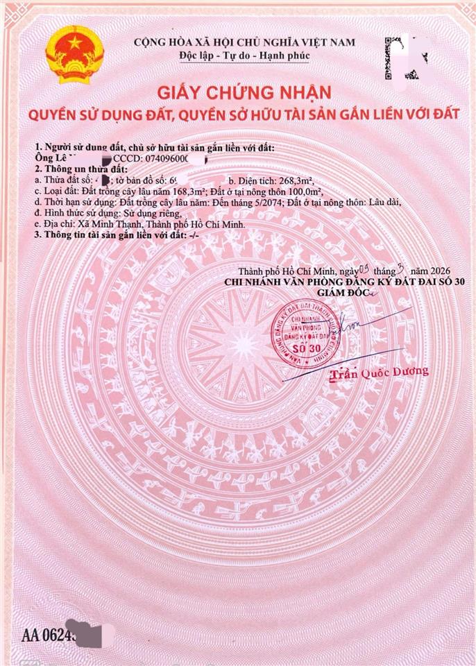 Bán đất tại đt 704, minh thạnh, dầu tiếng, 2,28 tỷ, 268,3 m2, chính chủ giá tốt