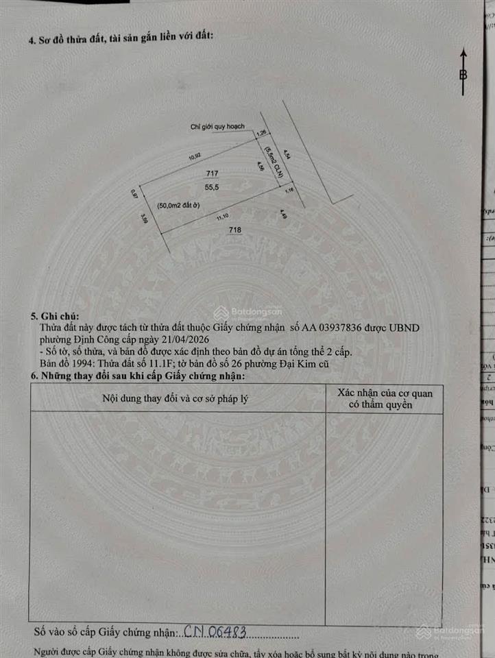 Bán đất cạnh kdt đại kim 60m2, mt 5m chỉ hơn 10 tỷ, ô tô