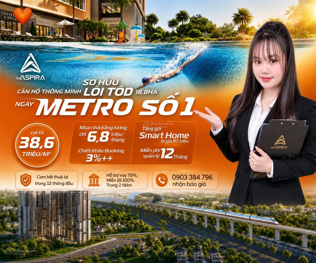 Thanh toán chỉ 1%  căn 2pn 2wc chỉ 2,7 tỷ  ngay nhà ga metro số 1  htls 3 năm! ck đến 14%