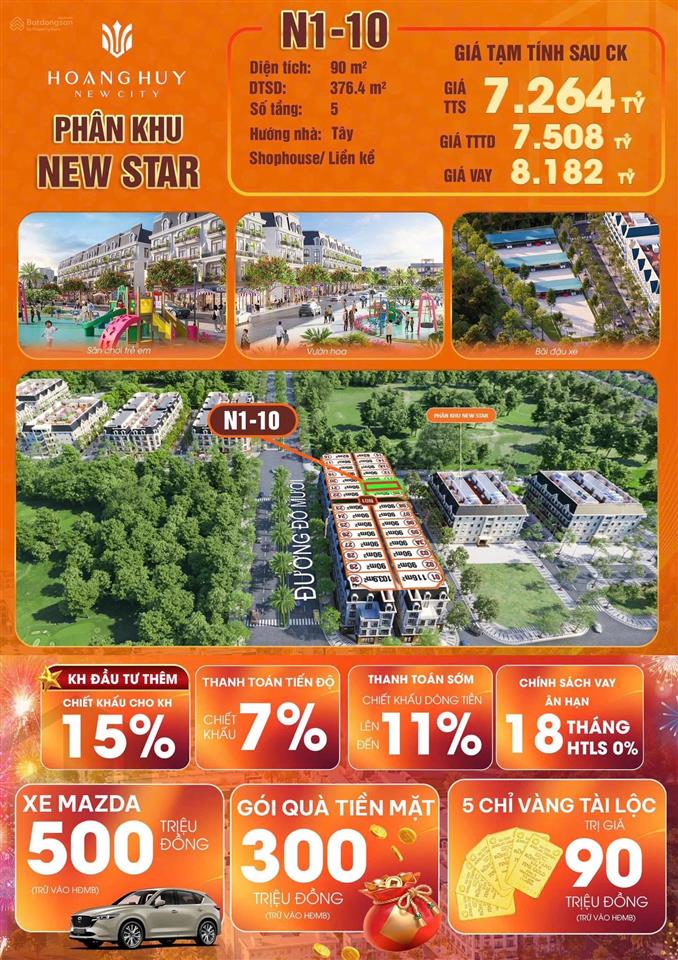 Bán liền kề 5tầng đối diện khu nhà ở xã hội, 7.264tỷ phù hợp kinh doanh  dự án hoang huy newcity