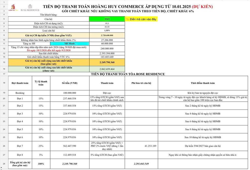 Bán căn 1,5 ngủ hoàng huy commerce  toà rose độc nhất vô nhị tầng cao