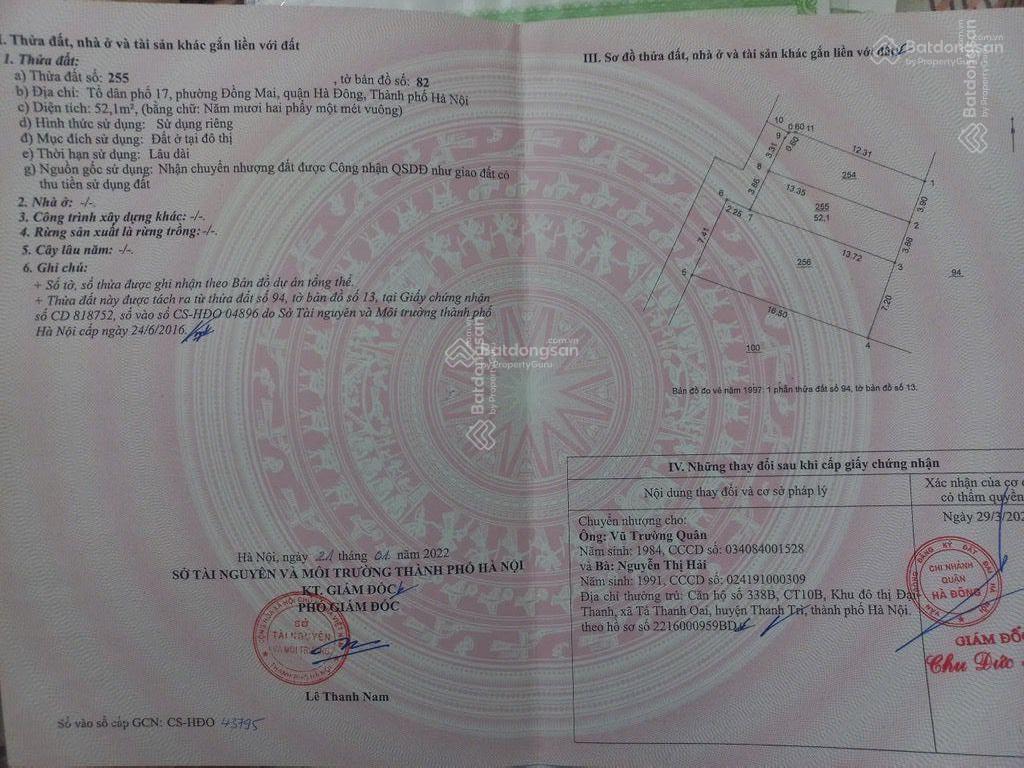 Bán đất ô tô lùi cửa tổ 29 phường yên nghĩa, hà nội 52m giá 3,5 tỷ