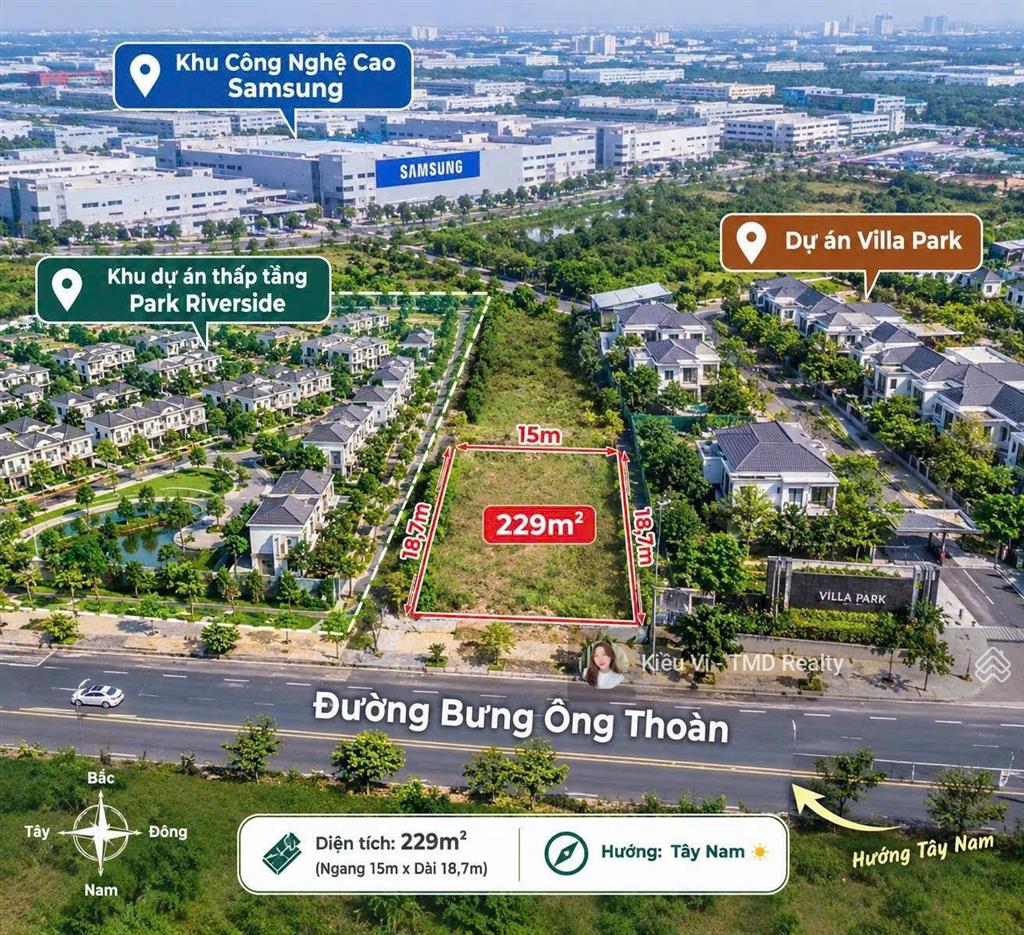 Bán lô đất 229m2 mặt tiền bưng ông thoàn quận 9, gần vòng xoay liên phường, the global giá tốt