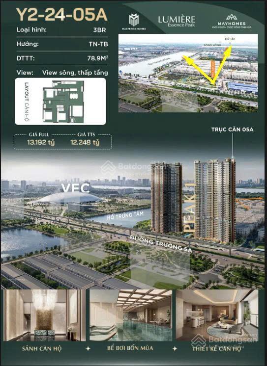 Tầng 24 căn 3pn2vs,lumiere vin cổ loa view hồ tây,sông hồng, ký mới cđt masteri homes