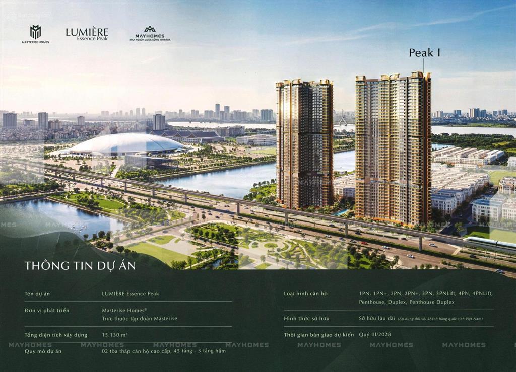 3 phòng ngủ 2vs 79,1m2 thông thuỷ, lumiere essence peak vin cổ loa ký mới cđt 10,4 tỷ full vat