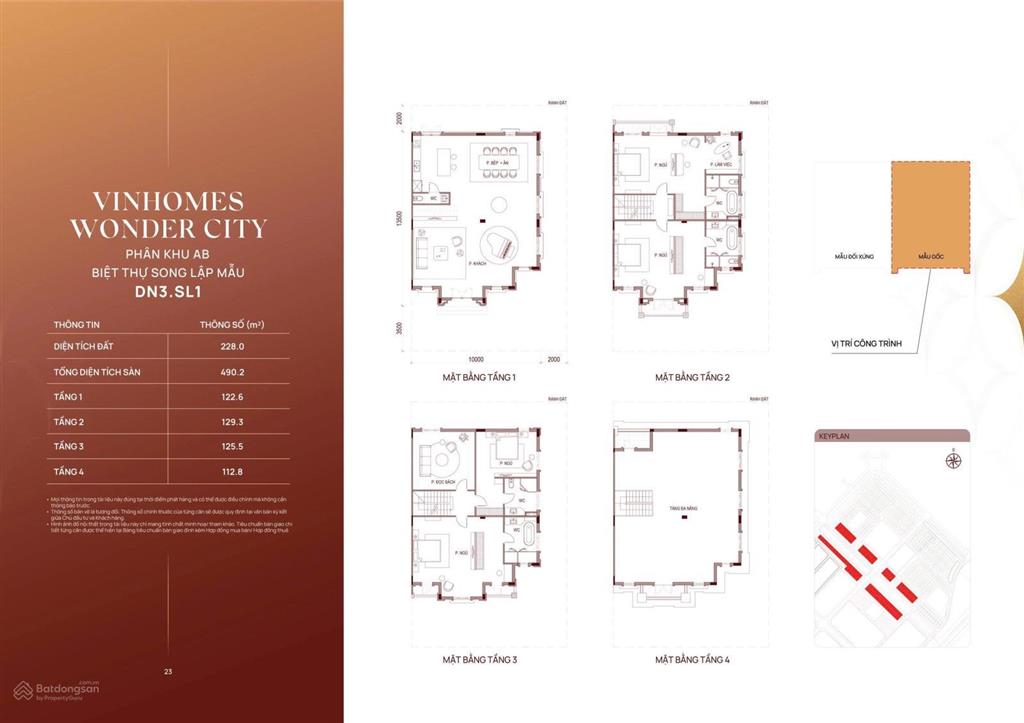 Bán nhanh song lập công viên 228m² giá 33 tỷ vinhomes wonder city