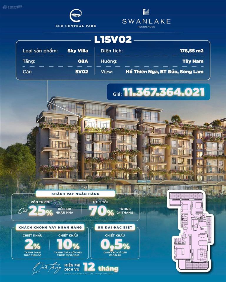 Sở hữu căn sky villa vip tòa swanlake residences , chính sách full từ cđt, vốn tự có chỉ 2,8 tỷ