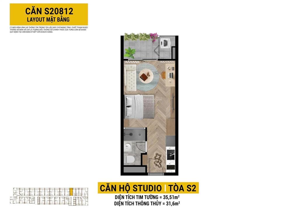 Cần bán gấp căn studio giá cđt tầng 20  sun spana tower