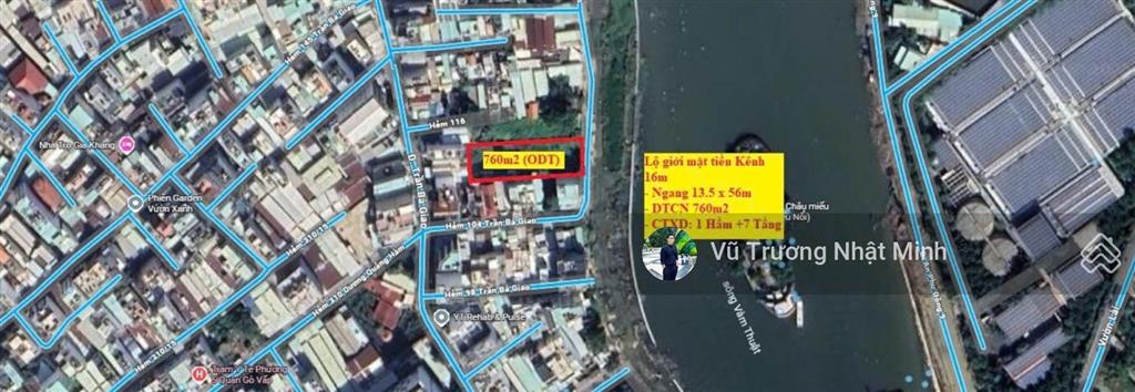 Bán lô đất trực diện sông vàm thuật, gò vấp 760m2 (13.5 x 56m) có gpxd hầm 7 tầng