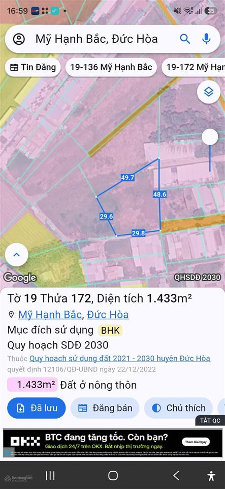 Đất 3 mặt tiền 4700m2 mỹ hạnh bắc, đức hòa, long an