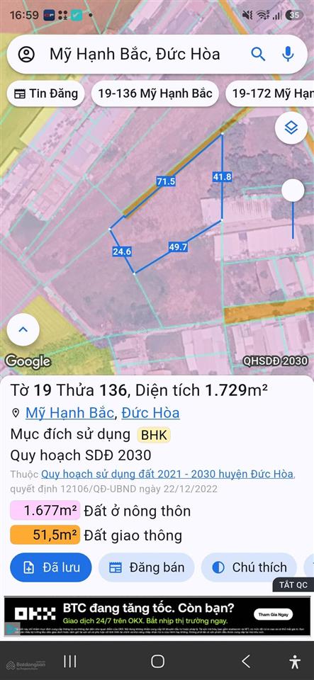 Đất 3 mặt tiền 4700m2 mỹ hạnh bắc, đức hòa, long an