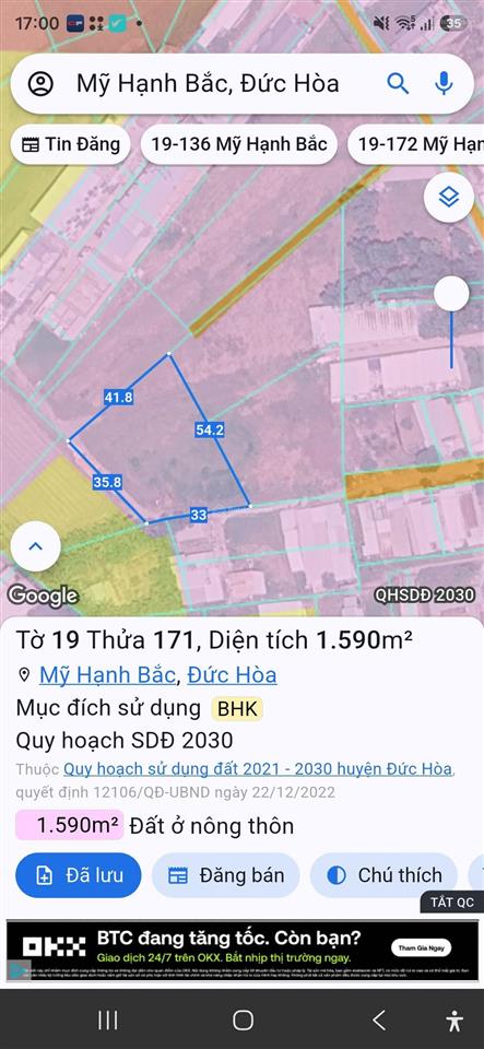 Đất 3 mặt tiền 4700m2 mỹ hạnh bắc, đức hòa, long an