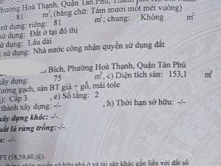 Nhà đẹp luỹ bán bích, tân phú 81m vuông vức giá chỉ 7.3 tỷ hẻm 3.5 m thông thương