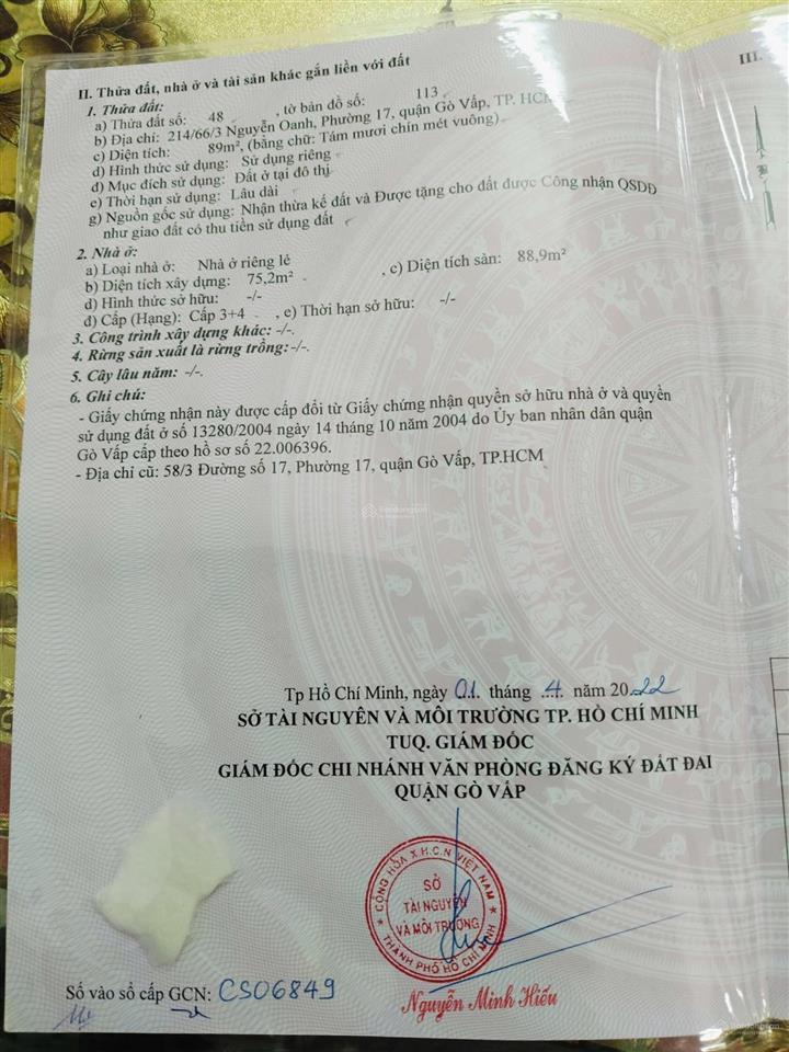 Bán nhà nguyễn oanh, phường 17, gò vấp khu vihempiccăn cứ 26 (hẻm 6m giá 76tr/m) tiện xây căn hộ