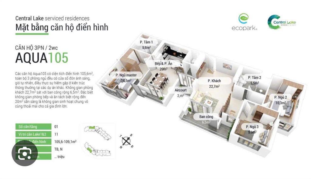 Bán nhanh căn 3pn/105m2 ban công đông nam, view hồ giá 7,8 tỷ bao phí.