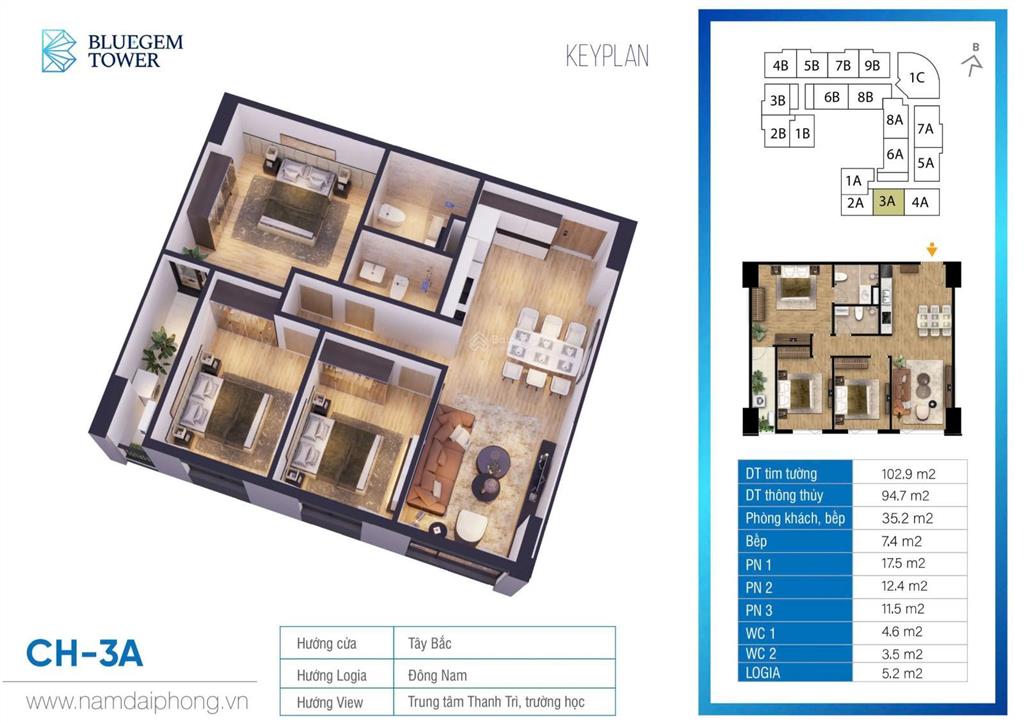 Duy nhất suất ngoại giao căn 03a hướng đông nam giá tốt nhất dự án blue gem tower