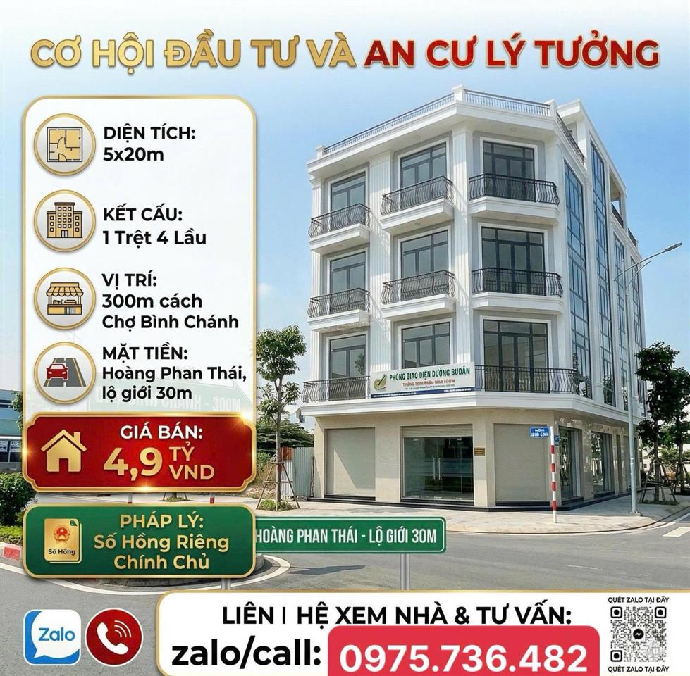 Thanh toán 1,5 tỷ sở hữu nhà phố mặt tiền đường 30m hoàng phan thái, bình chánh, tphcm
