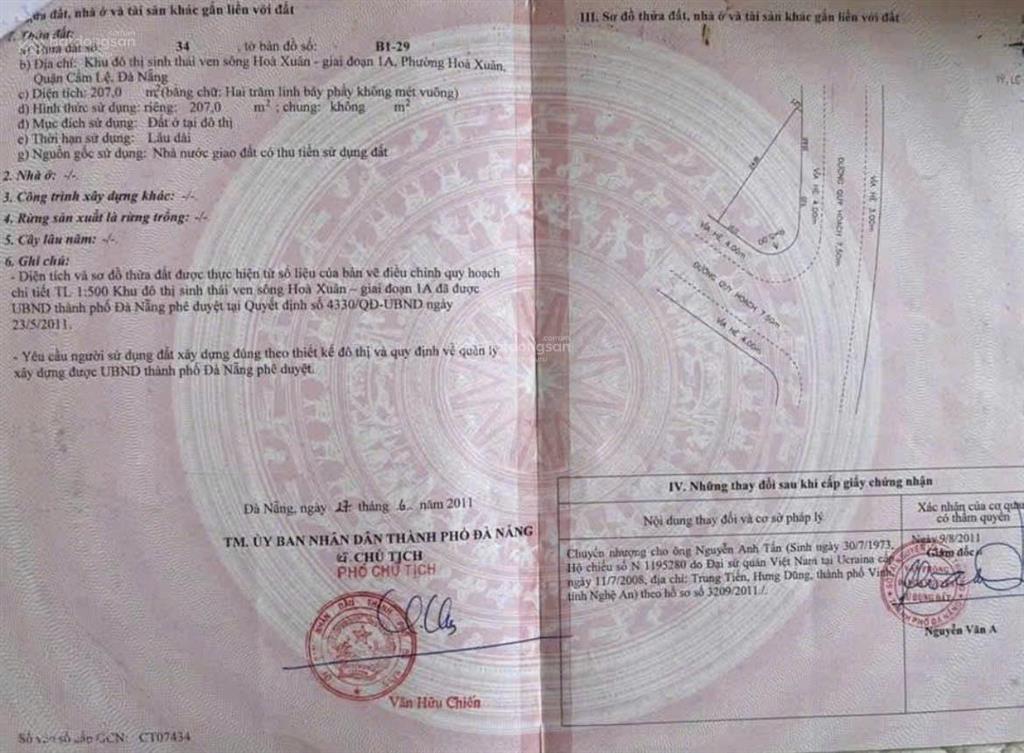Bán lô góc 2mt khu đảo 1 hòa xuân  góc 2mt đường lê quang hòa và đỗ đăng đệ 207m
